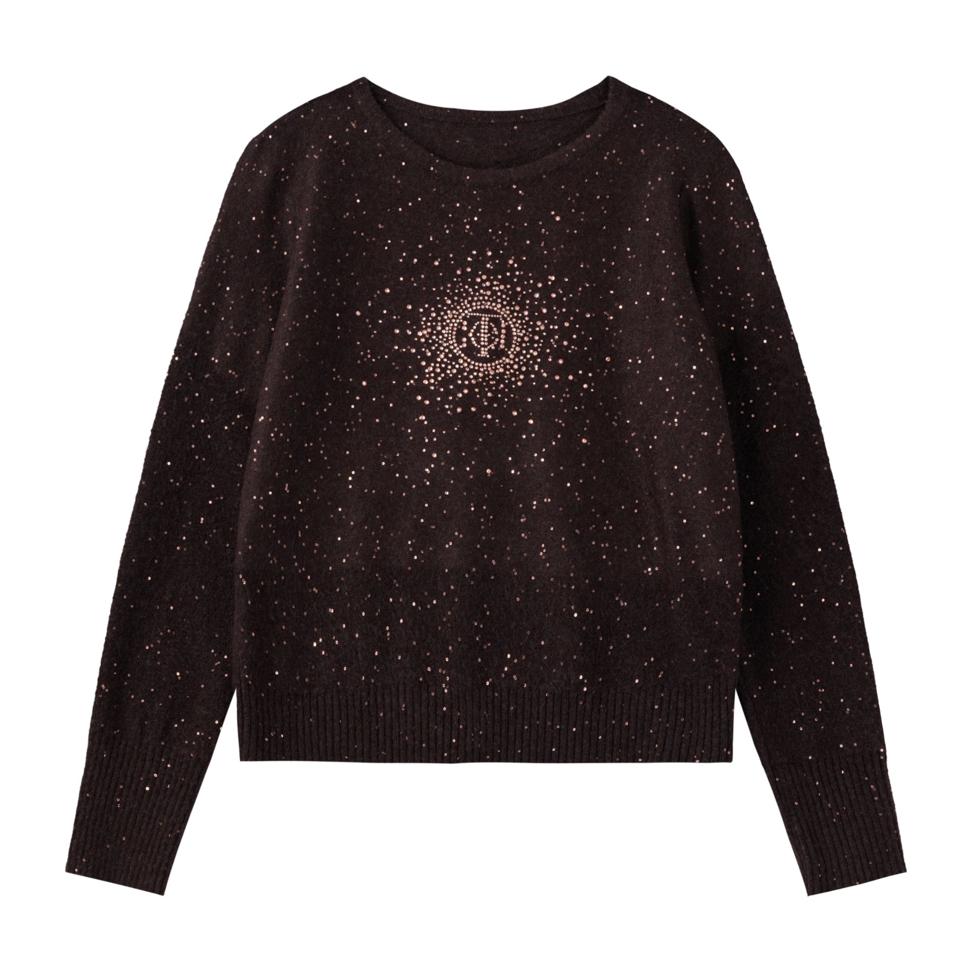 年终大促-TCH轻奢老钱风LOGO烫钻立体圆领秋冬针织衫T72C09E9035