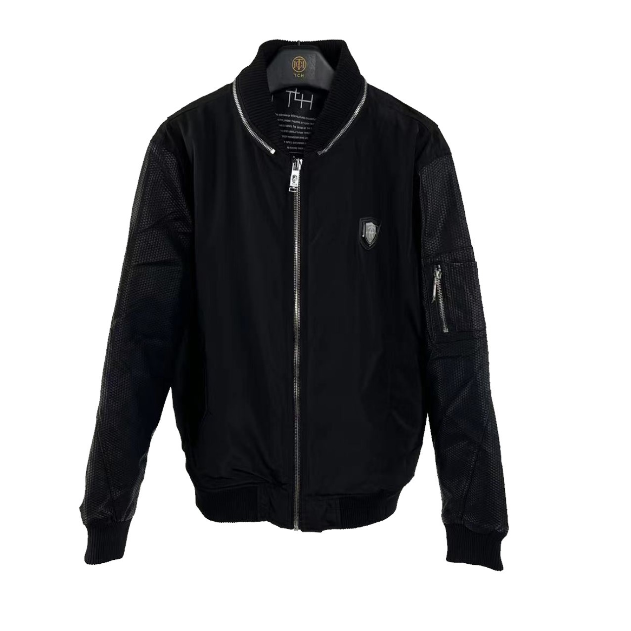 轻奢-TECHNO CHILLOUT HOUSE潮牌刺绣黑色夹克棉服T66D18B6303