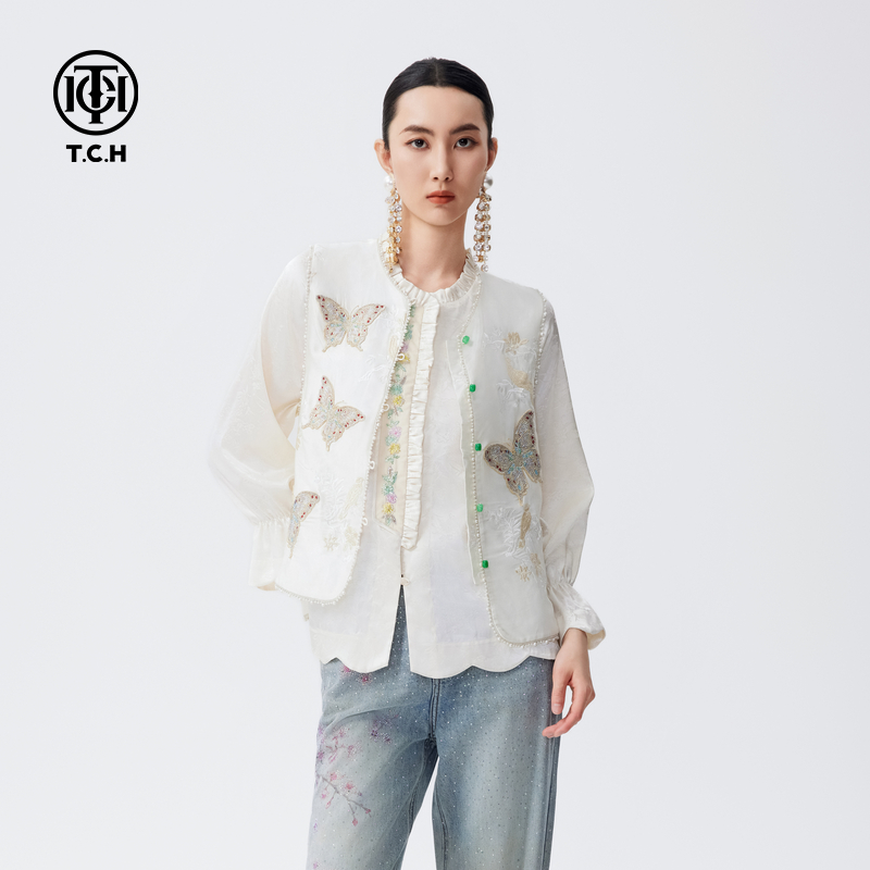 TCH无袖背心马甲女新中式国风洋气蝴蝶马夹外套T72C016023