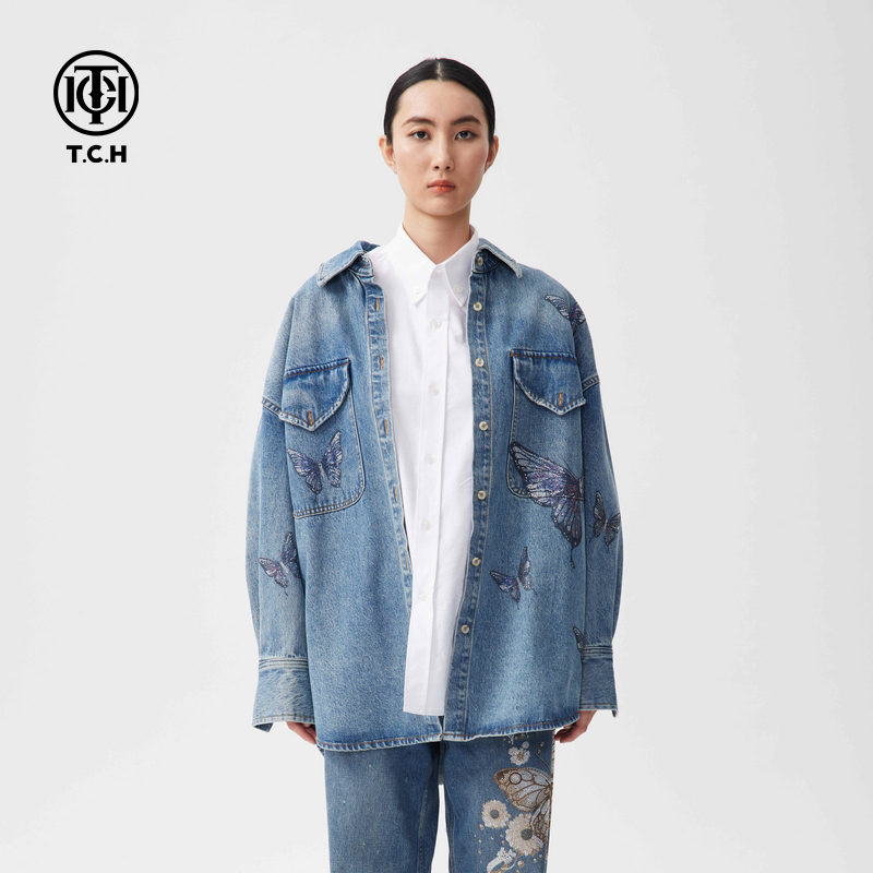 TCH轻奢烫钻工艺美式洋气炸街牛仔夹克短外套女T72C068003私服tch