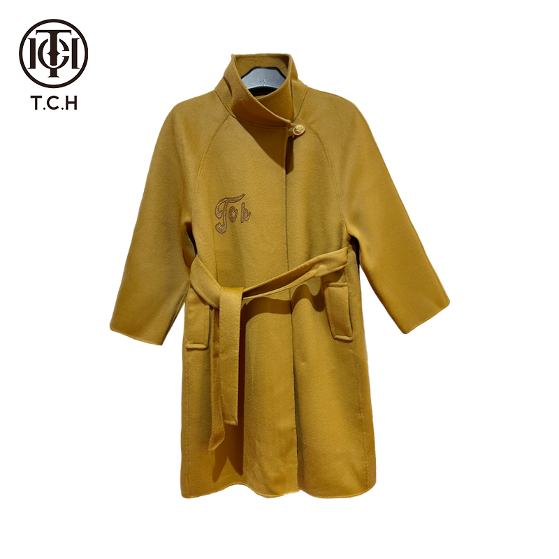 爆款-TCH重工翅膀烫钻气质高级驼色双面呢大衣外套T72A28E6001