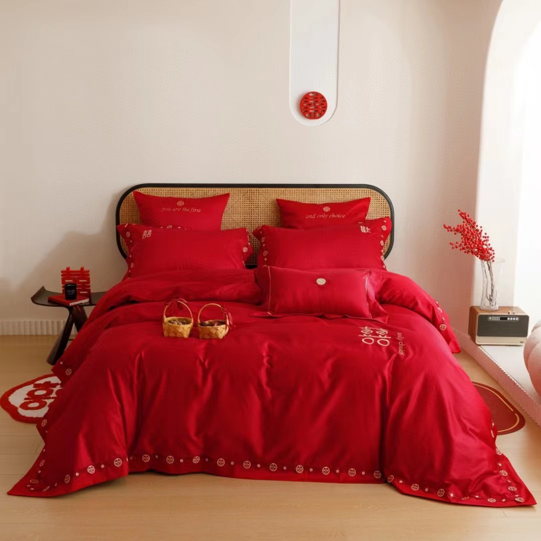 美如梦丨挚爱 100支长绒棉刺绣婚庆系列四件套全棉绣花床上用品