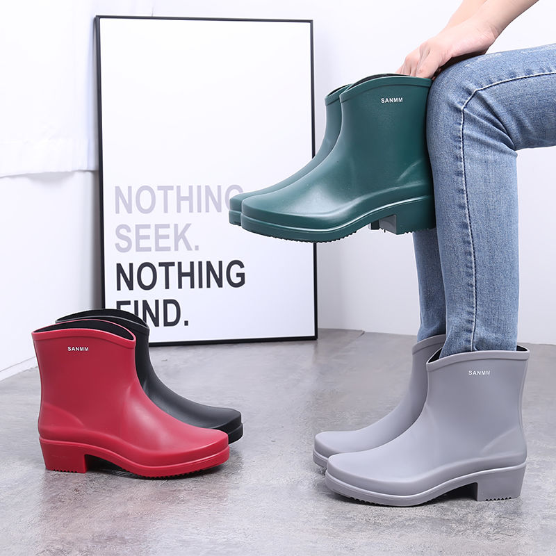 短筒雨鞋女士中筒雨靴水鞋中跟水靴防滑韩版工作外穿学生半筒胶鞋