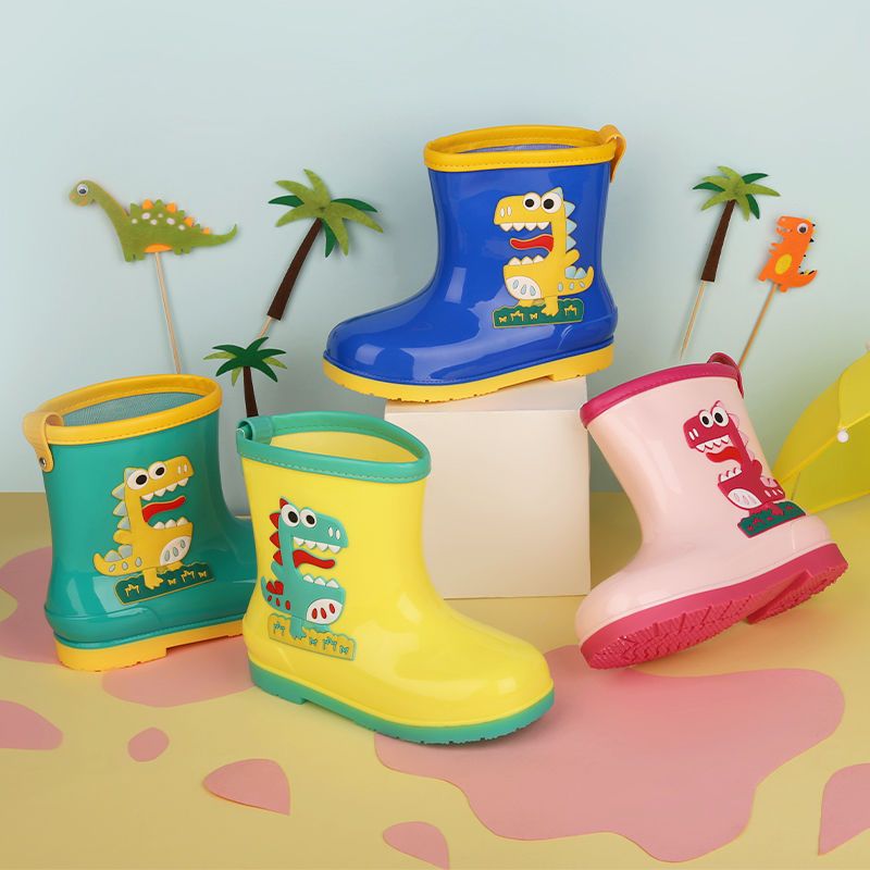 2-13岁儿童雨鞋男女童加棉绒雨靴恐龙防水鞋中大童水鞋小学生水靴