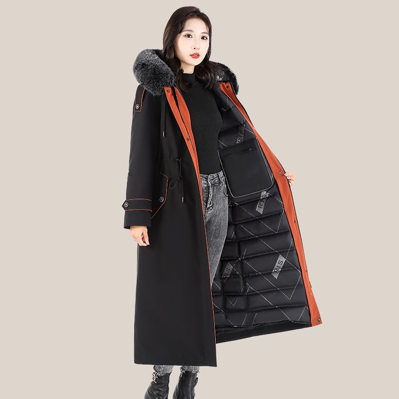 羽绒衣可拆卸羽绒棉服过膝加长款派克服大衣加厚保暖潮流冬季宽松
