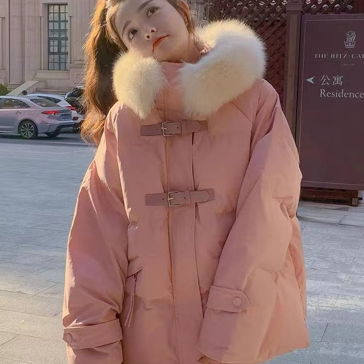 羽绒衣大毛领粉色羽绒棉衣棉服女冬季外套加厚今年流行爆款韩版