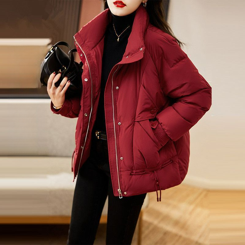 羽绒衣红色高端短款羽绒棉服女冬季2024秋冬新款小个子加厚保暖