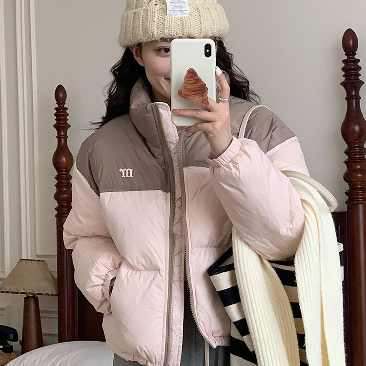 羽绒衣韩版拼色棉服女2024年秋冬季新款加厚面包服小个子短款冬季