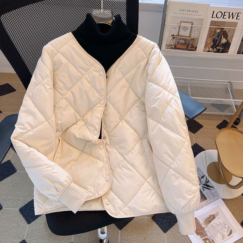 羽绒衣韩版羽绒棉服女短款2024秋冬新款圆领菱形小个子减龄轻薄