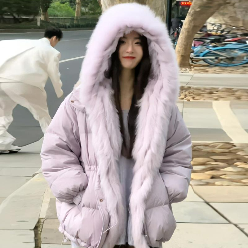 羽绒衣时尚百搭可拆卸毛领羽绒棉服女冬季2024新款网红款保暖减龄