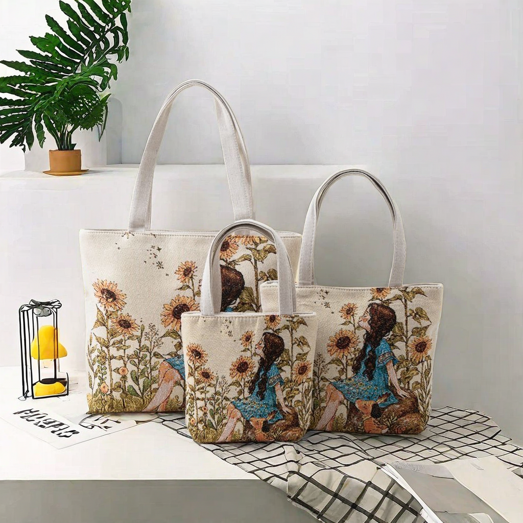 【双面】花田小女孩双面金丝刺绣手提手拎帆布包学生时尚休闲民族风