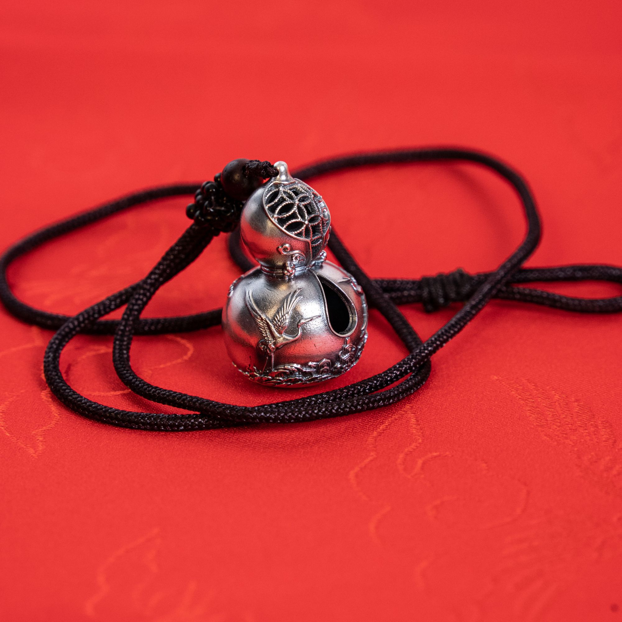 吊坠足银 《祥鹤云海》葫芦挂坠足银999银饰家居摆件