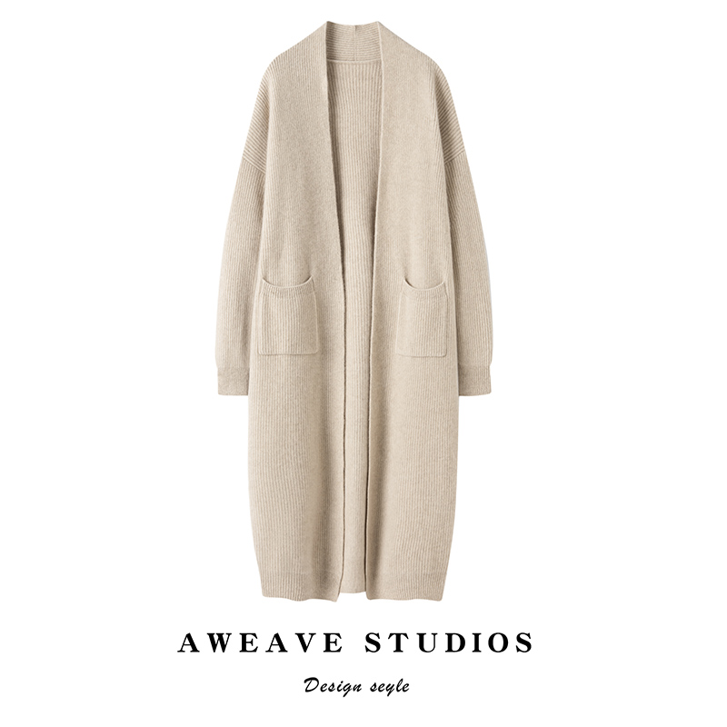 女士羊绒长款开衫气质轻奢秋季纯色百搭宽松针织时尚中长款慵懒风