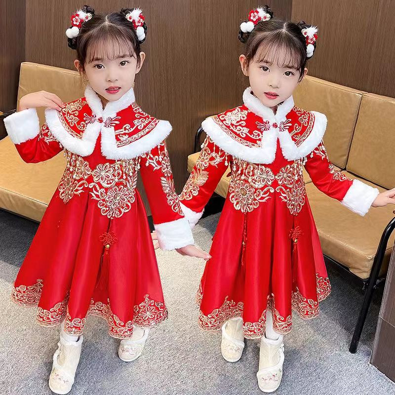 2024新款明制女童冬马面裙拜年服龙年中国风加绒加厚汉服儿童唐装