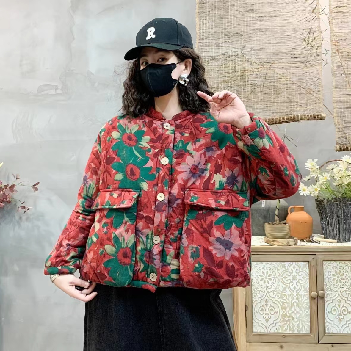 2024新款时尚冬季厚款休闲百搭女士洋气【加绒棉服】复古花色