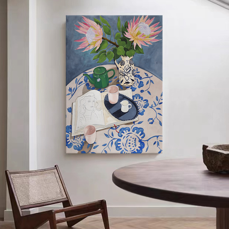 手绘油画装饰画客厅玄关餐厅侘寂风小众艺术涂鸦世界名画中古挂画