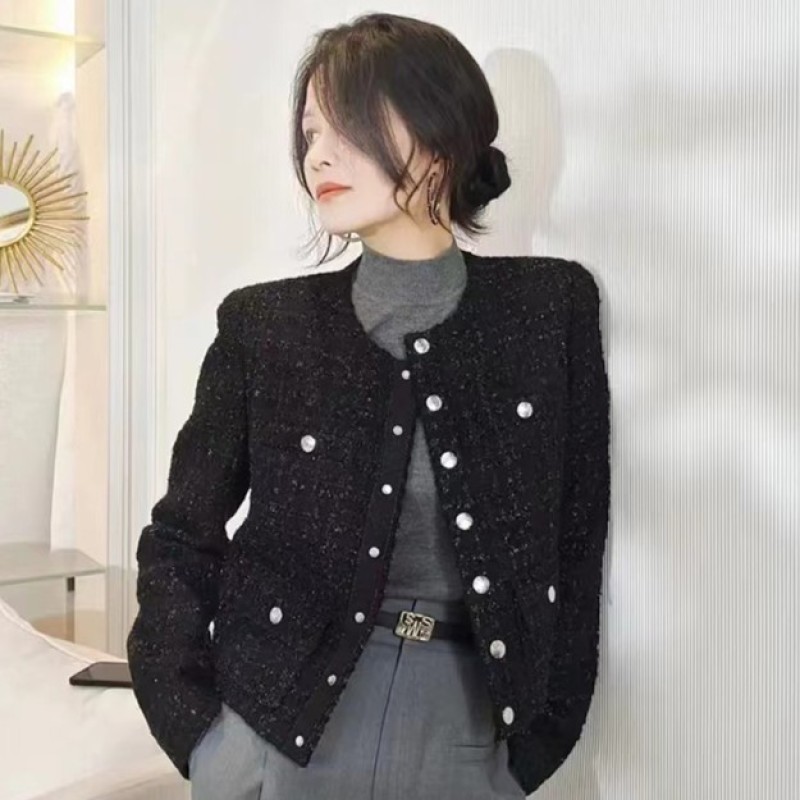 商场同款新款春通勤气质轻奢圆领粗花呢香风休闲短款5400827