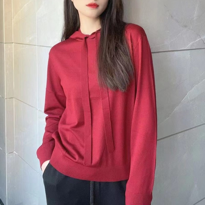 {专柜}商场同款春秋百搭时尚连帽长袖针织纯色毛衣1399450