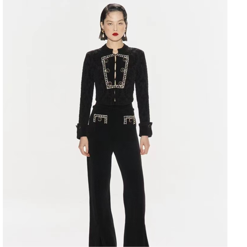 LeFame/拉飞姆Lefame24秋黑色针织长裤FF24Q51ZP063