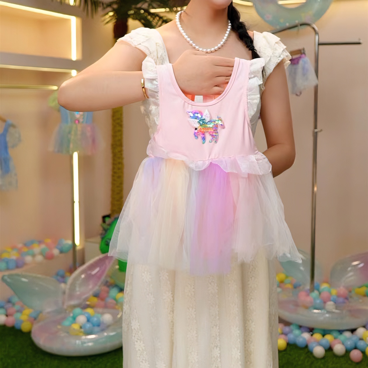 [MH 美画] 现货-135夏季新款女童泳衣粉色速干透气裙式连体泳衣