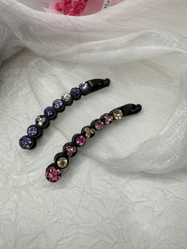 非金属仿水晶发饰 韩国简约设计防滑紫色水钻香蕉夹一字夹扭扭夹