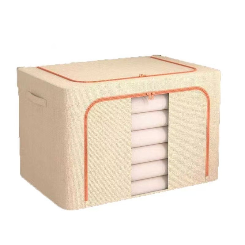 家用大容量棉麻布艺收纳盒折叠衣服储物箱钢架可视百纳箱 