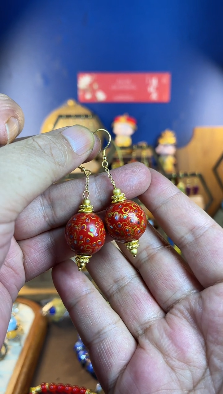 【闪购商品】红色福建大漆耳钩