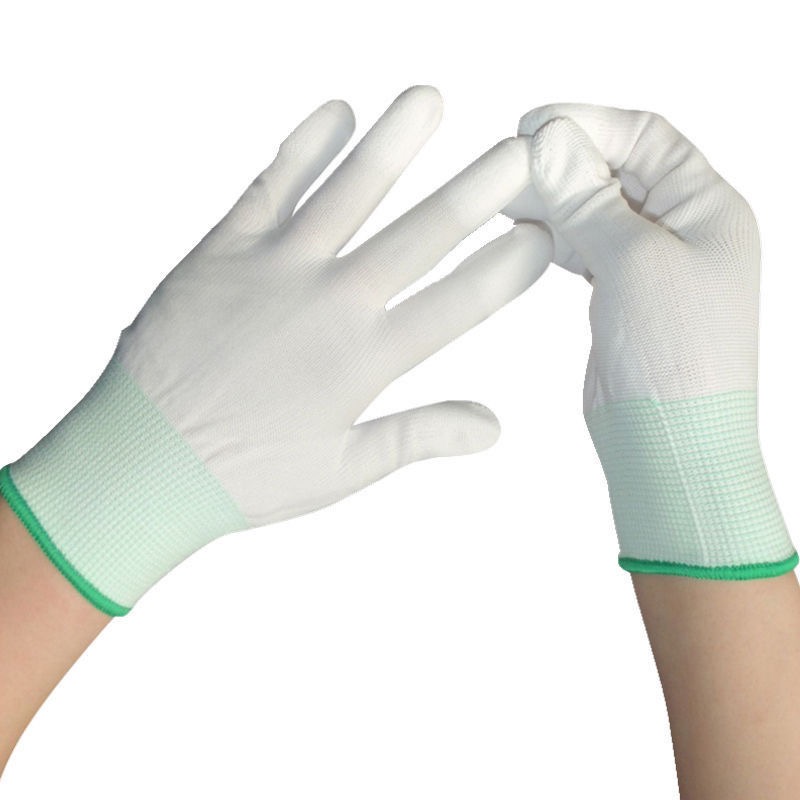 手套劳保防滑耐磨pu涂指涂胶浸胶防静电尼龙薄款干活工作透气女男