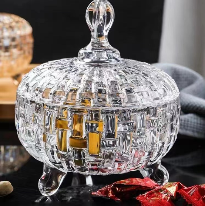 水晶糖果盅欧式编制玻璃储物罐首饰盒家用带盖