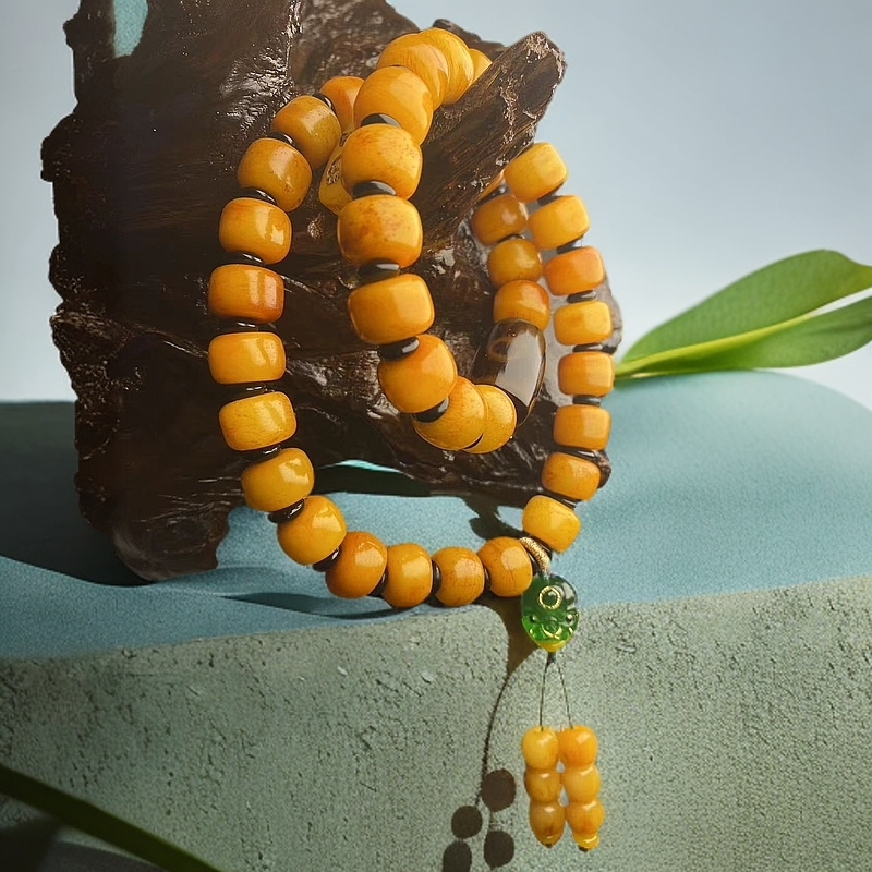 非金属珐琅手链 天然牦牛牛皮质时尚双圈手串，38颗+阿呆