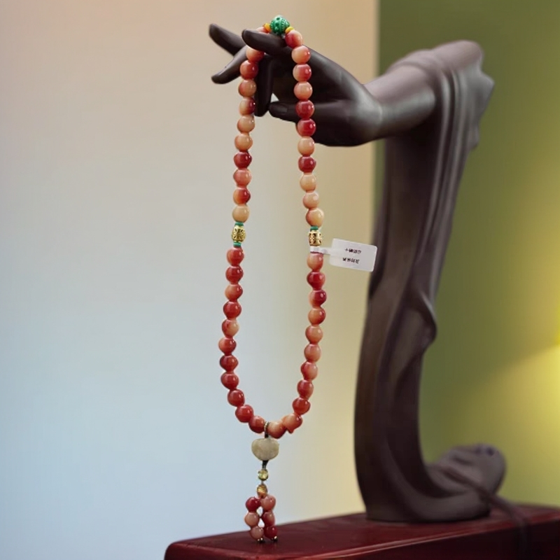 非金属珐琅手链 天热粉驼双圈手串，1.0cm