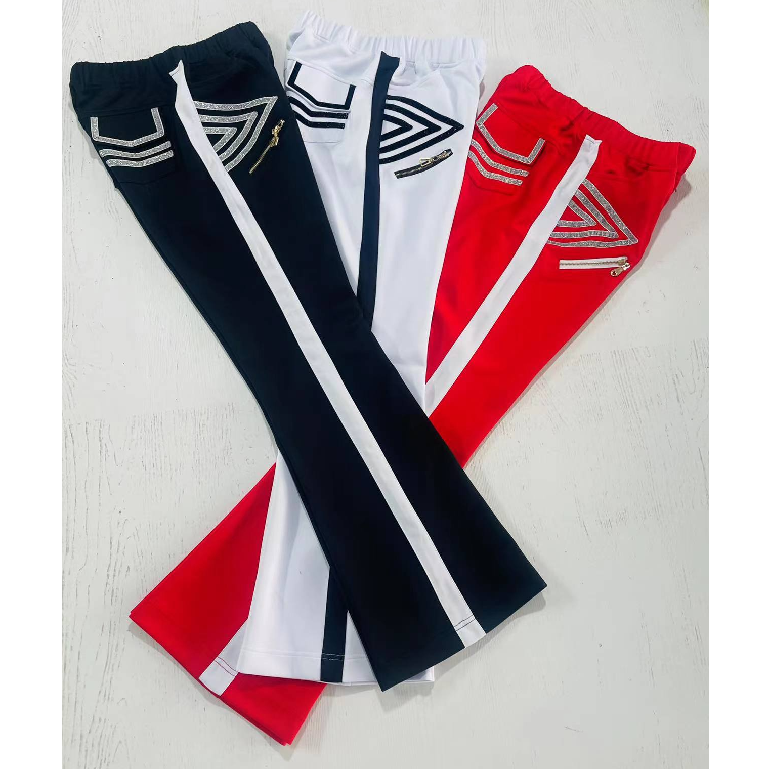 2024新款时尚佳操南韩丝弹力微喇修身拼色运动长裤