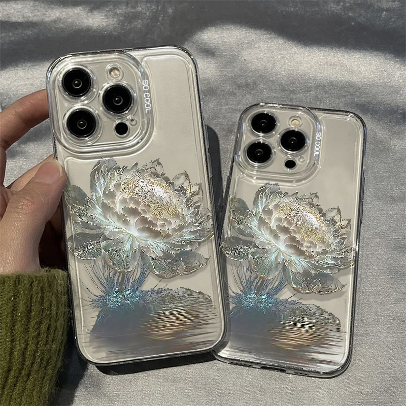 炫彩荷花苹果15手机壳iphone14promax高级13硅胶12透明11全包XSXR