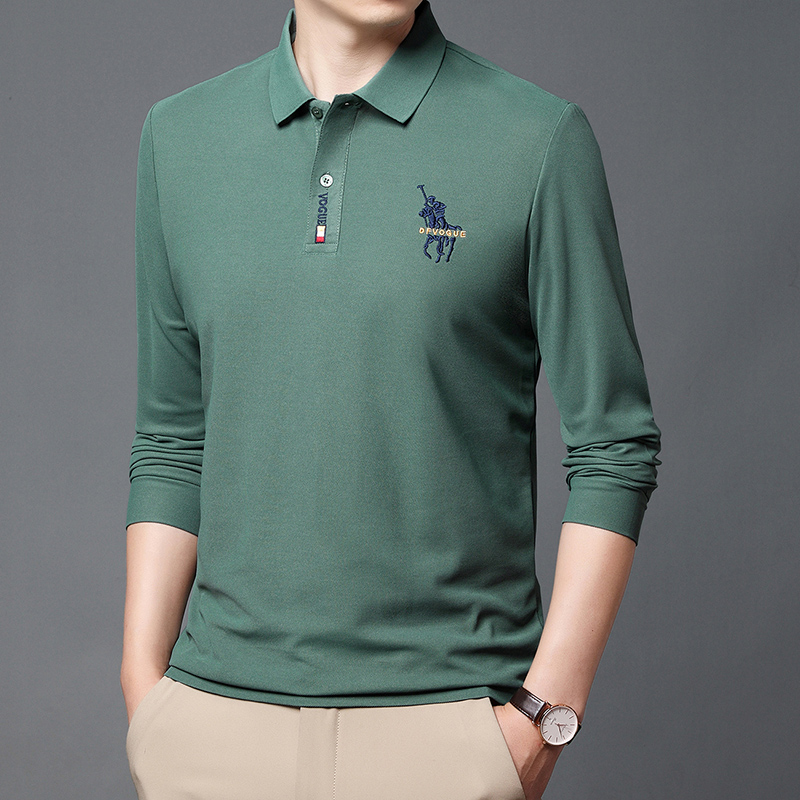 【爆款长袖】秋冬季新品Polo衫高端商务休闲万针刺绣翻领887长