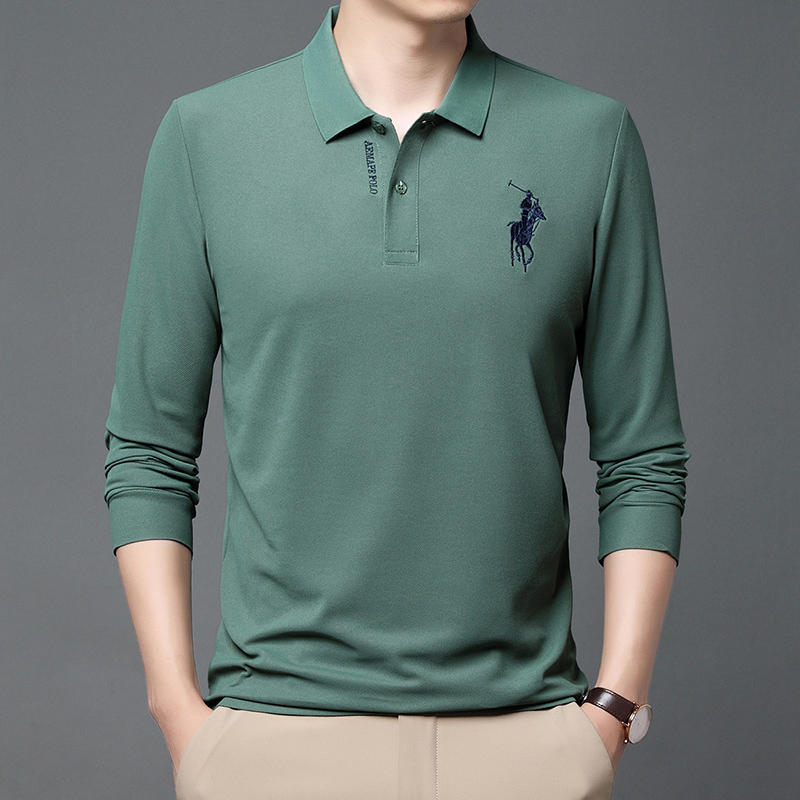 【爆精品】秋冬季新品长袖Polo衫高端商务休闲万针刺绣翻领802长