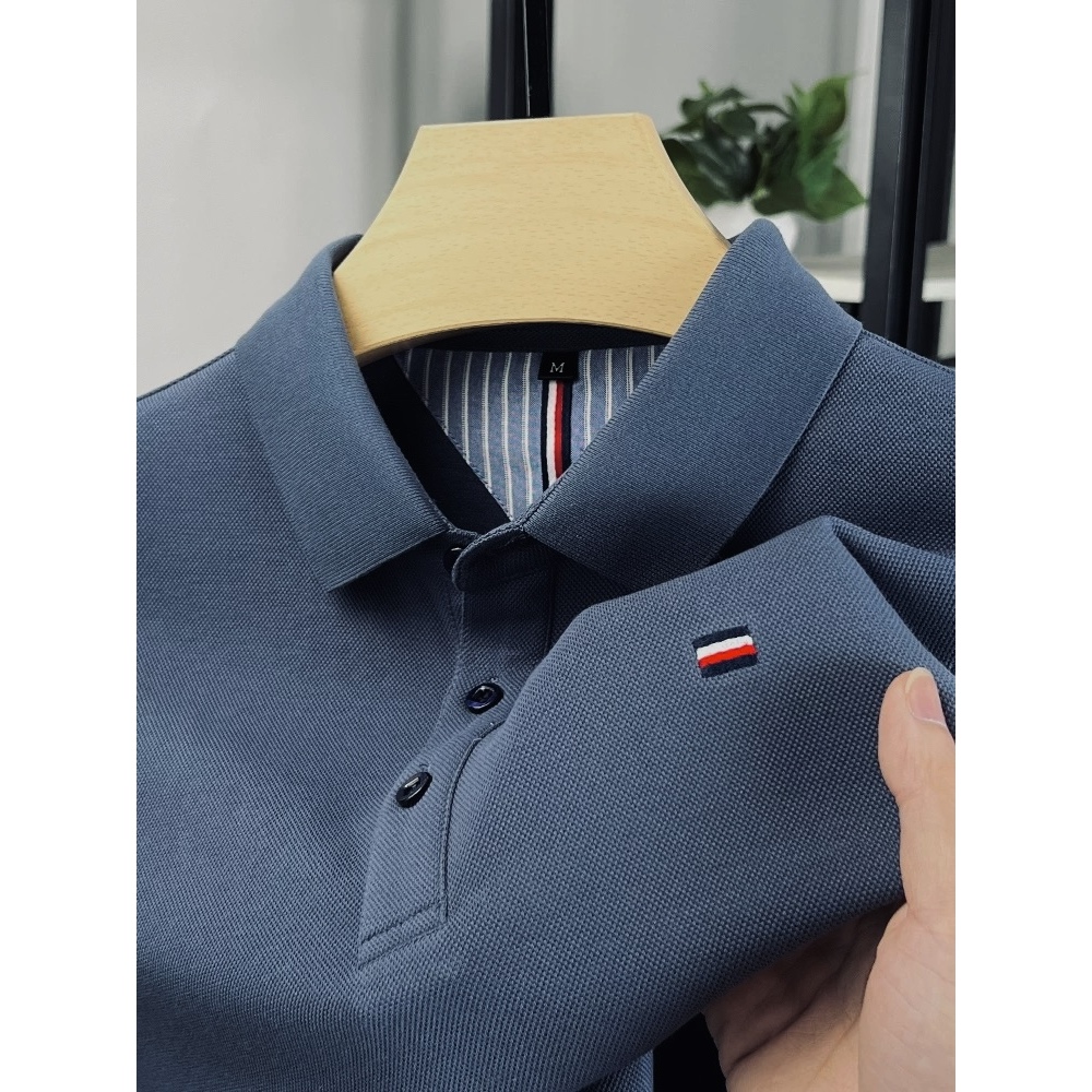 【新爆款】纯棉春秋长袖商务休闲万针刺绣男士优质polo衫885纯棉