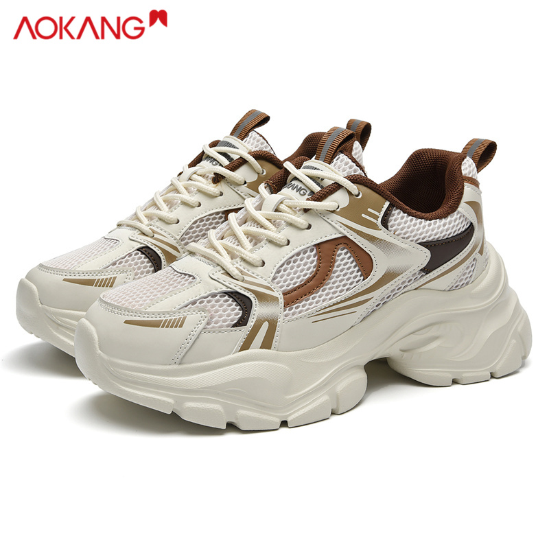 Aokang/奥康女鞋子新款女士ins网面冬季百搭运动鞋保暖厚底老爹鞋