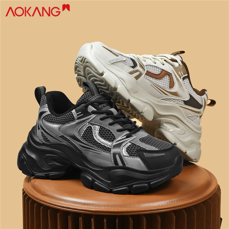 Aokang/奥康女鞋子新款女士冬季ins网面百搭运动鞋保暖厚底老爹鞋