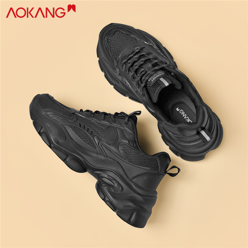 Aokang/奥康2024龙年新款日常休闲保暖冬季百搭潮流厚底网面女鞋