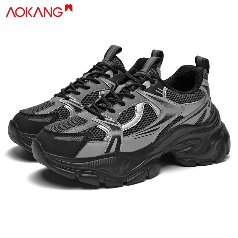 Aokang/奥康女鞋子新款女士ins网面百搭运动鞋冬季保暖厚底老爹鞋