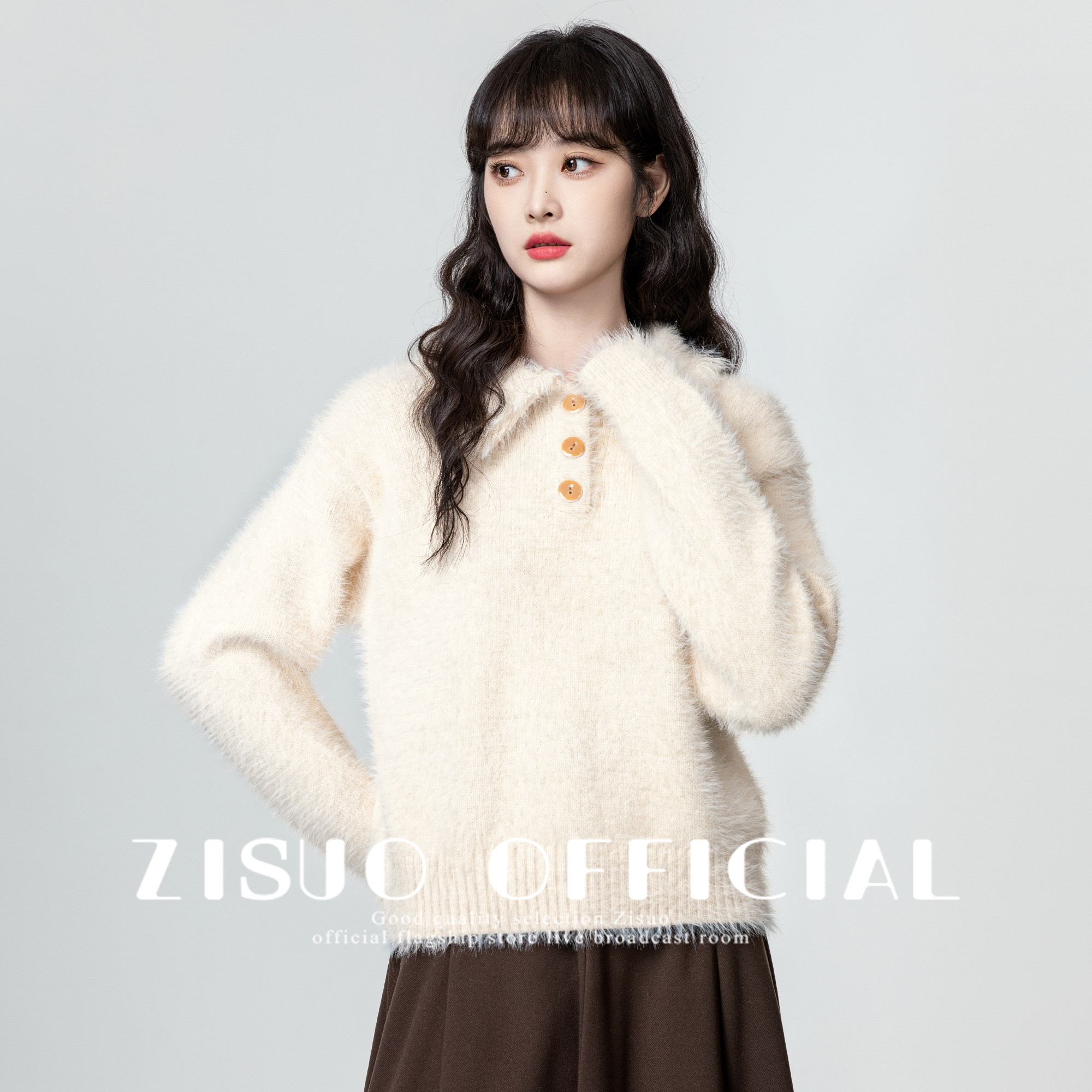 马海毛POLO领毛衣女2025秋冬新款设计感软糯加厚水貂绒针织衫上衣