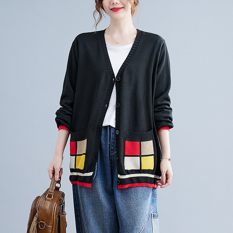 ZZ2354大码彩色口袋开衫毛衣zz2354加肥休闲针织长袖特价