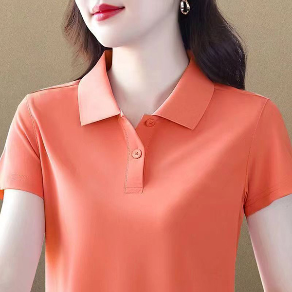 女士装纯色翻领POLO衫大码时尚夏季宽松百搭洋气休闲运动短袖t恤
