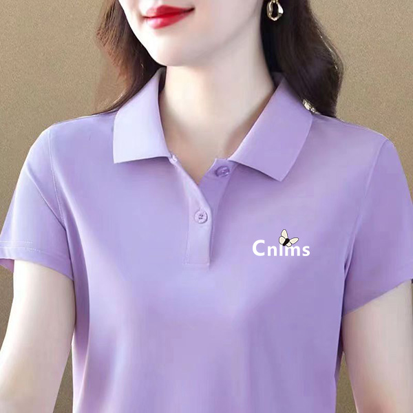 妈妈翻领POLO衫纽扣式夏季上衣休闲运动洋气减龄遮肚薄款短袖T恤