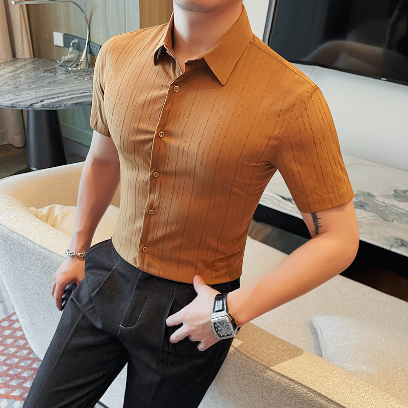 短袖衬衫男士夏季新款商务休闲条纹衬衣百搭薄款痞帅修身帅气英伦