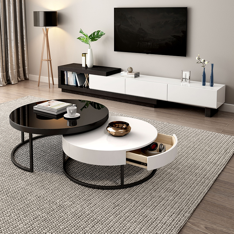 执竹者落地电视柜现代简约小户型轻奢客厅家用伸缩茶几电视柜组合