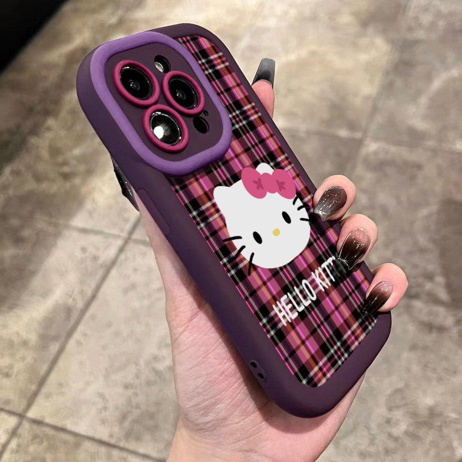 苹果14Pro/13Promax/12/11格纹凯蒂猫iPhone15Pro手机壳全包硅胶X