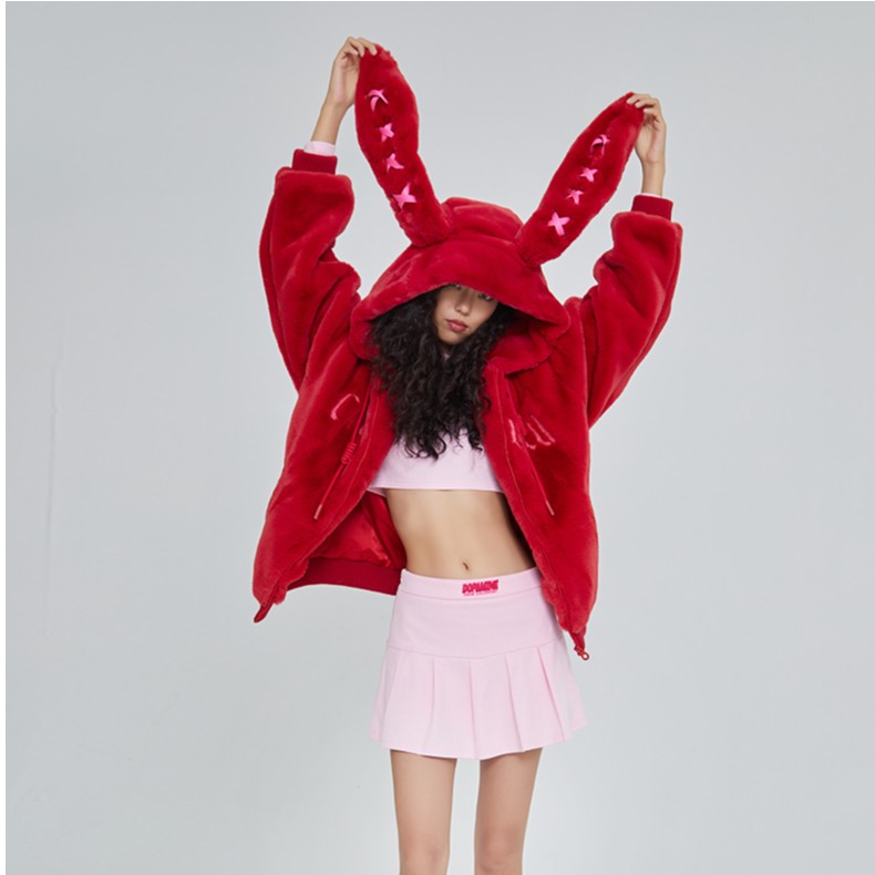 LALABOBO秋冬新款热力感可爱立体兔耳朵保暖毛绒外套CBCC-WSDR11