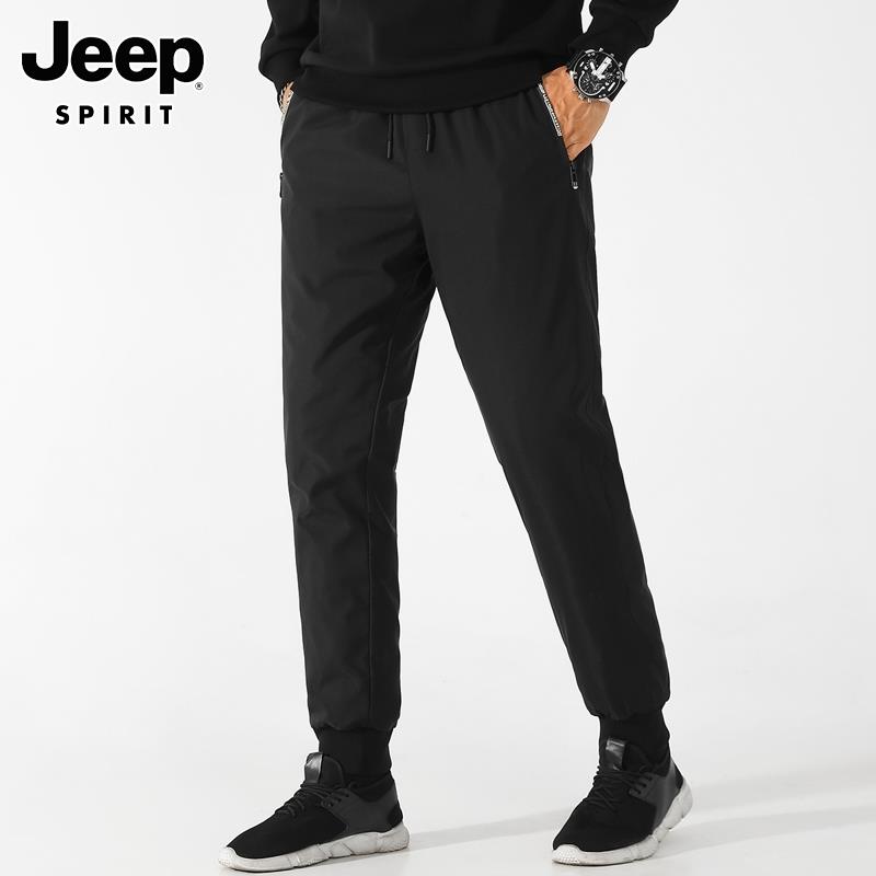 Jeep吉普羽绒裤男士冬季潮牌白鸭绒大码运动裤加绒保暖长裤子男裤