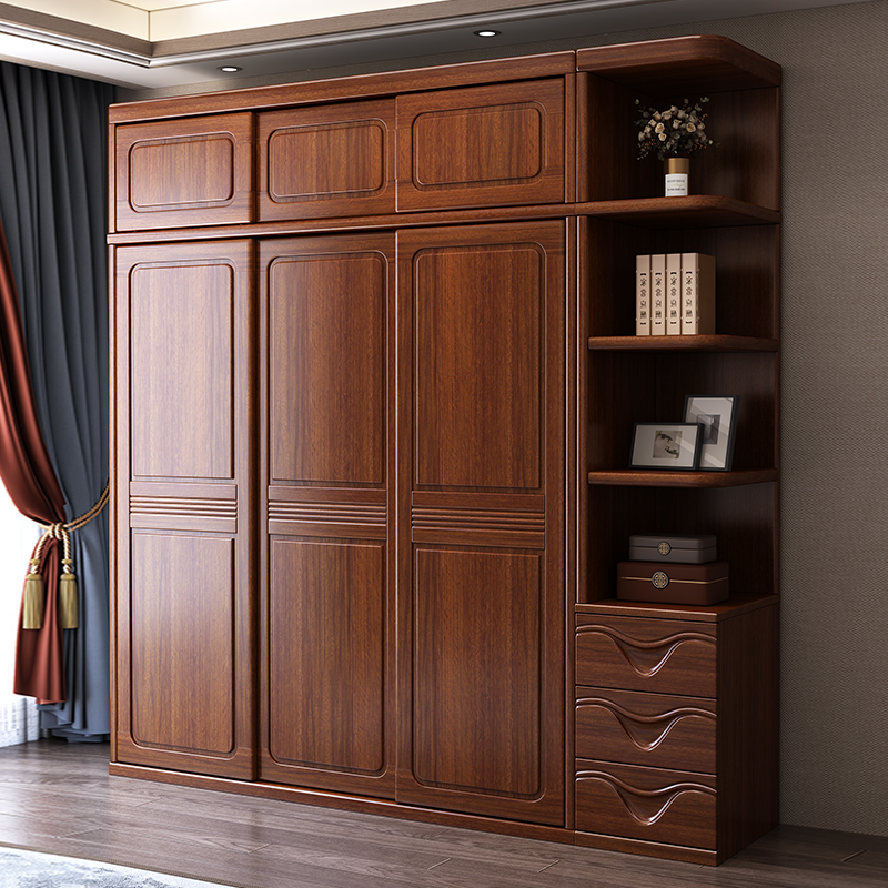 挂衣服卧室简约现代小户型储物柜子全实木推拉门衣柜衣柜木质家用